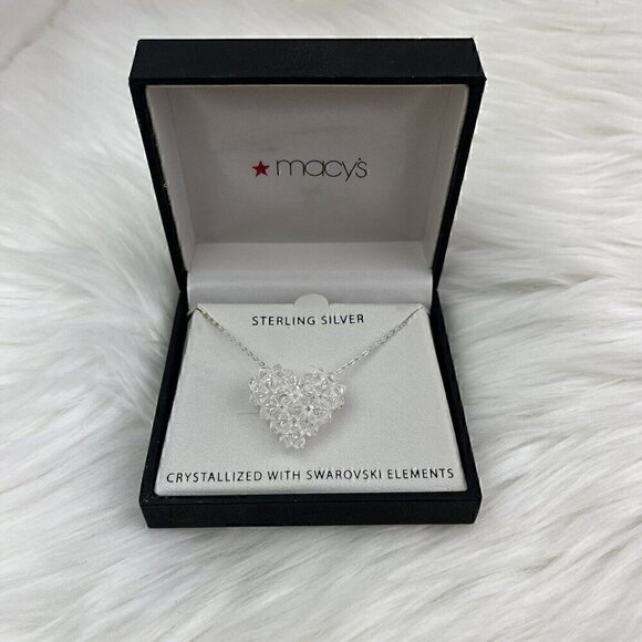 NEW Swarovski Crystallized Puffy Heart Pendant Necklace Sterling Silver Chain - Picture 1 of 11